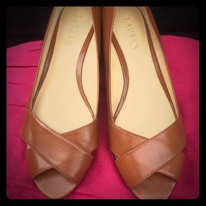 Ralph Lauren caramel peep toed shoes